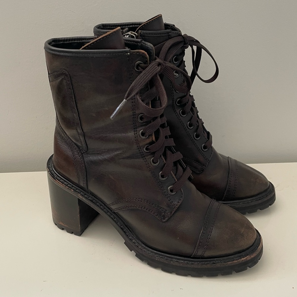 Thursday Boot Company Rebel Heeled Lace Up Combat Boots Coffee Black Size 6